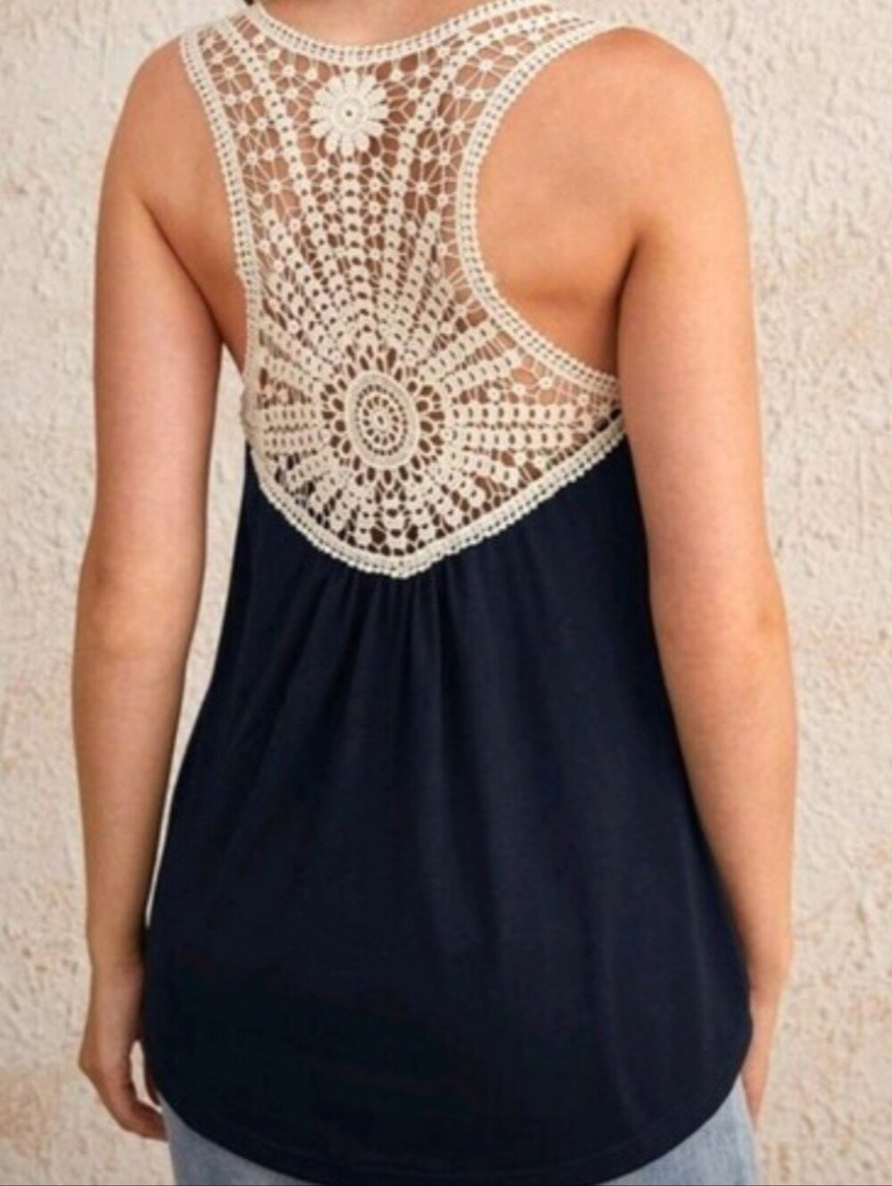 Black Tank Top with Cream Crochet Back, I No Longer Have Burgundy Or Navy Blue